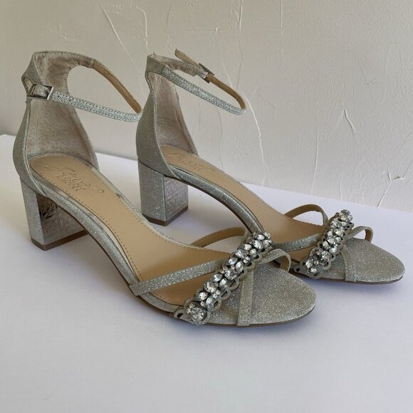 Badgley Mischka Silver Sparkle and Crystals Rhinestone Sandals Block Heels US 8 - Picture 3 of 15